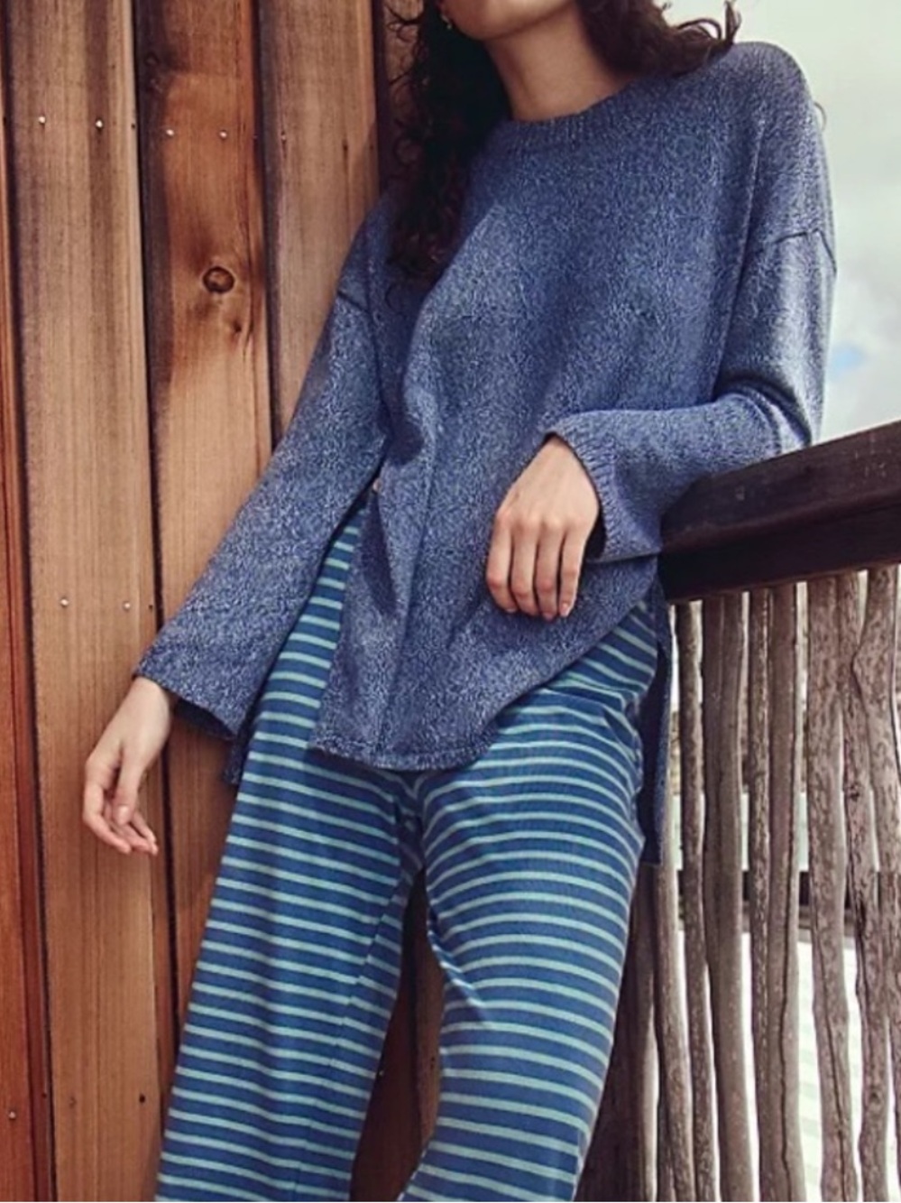 Free People SET: Button Up Sweater Set, 100% Cotton Blue Sea Combo, NEW - Picture 9 of 10